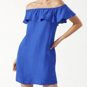 Tommy Bahama St. Lucia Ruffle Linen-Blend Blue Cover-Up Dress Size Medium